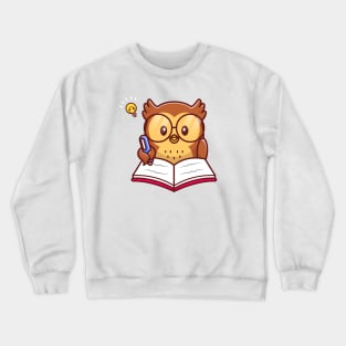 Cute Owl Writing On Book With Pen Crewneck Sweatshirt